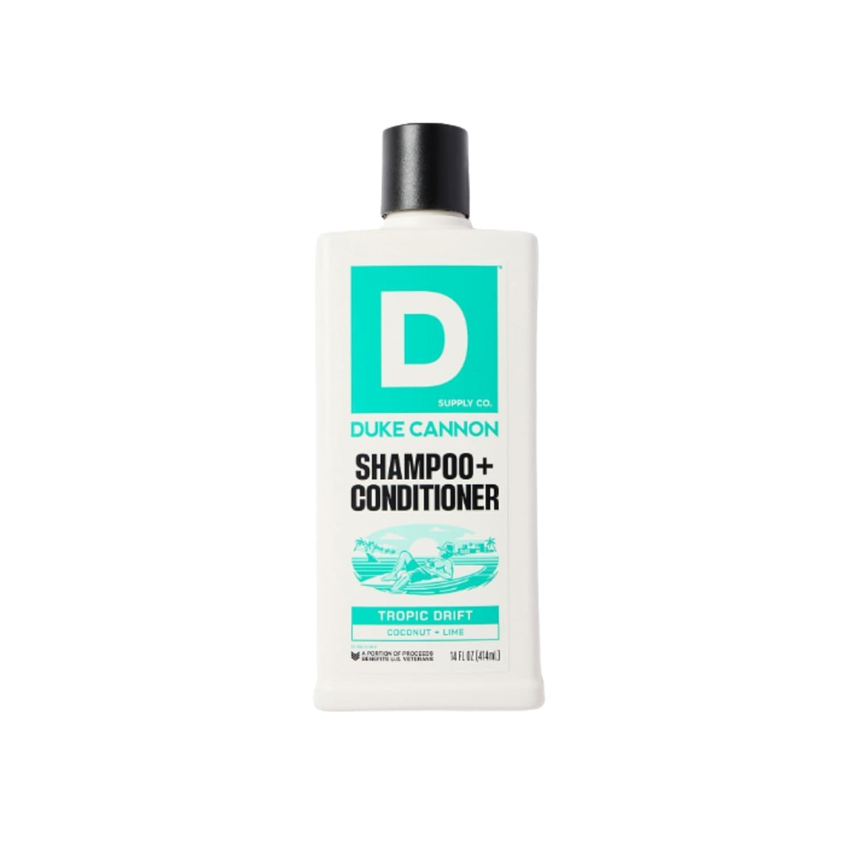 Duke Cannon Tropic Drift front bottle showing label and scent benefits