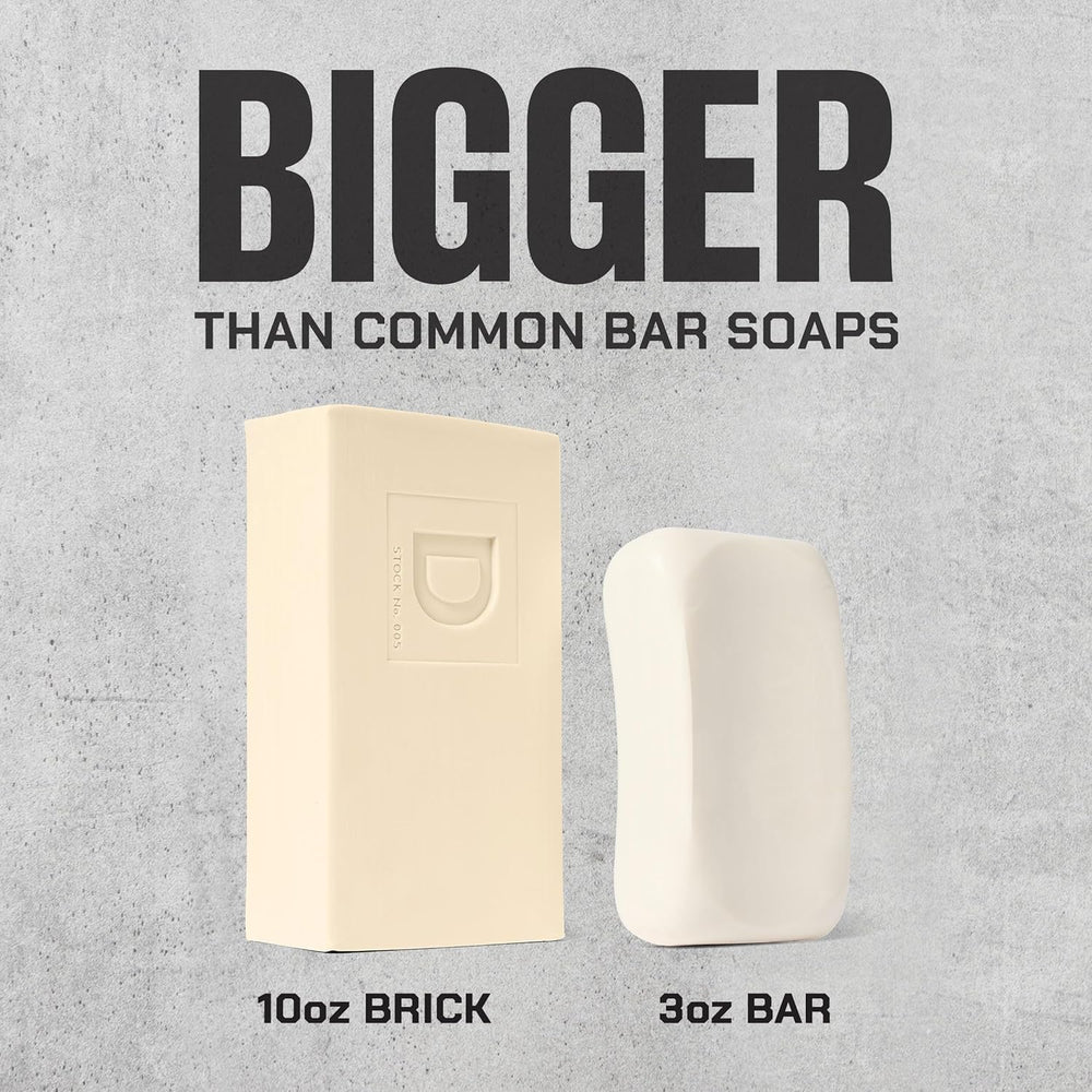 Duke Cannon bar next to a smartphone showing 10 oz size and long-lasting value