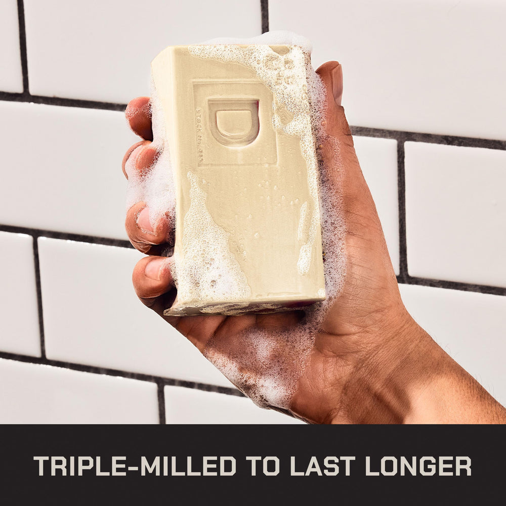 Close-up of triple-milled texture showing Duke Cannon durability and rich lather