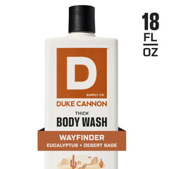 Duke Cannon bottle staged on shower shelf showing everyday use and convenience