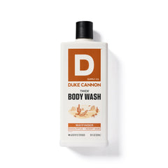 Duke Cannon bottle beside a ruler showing 18 oz size for scale and value