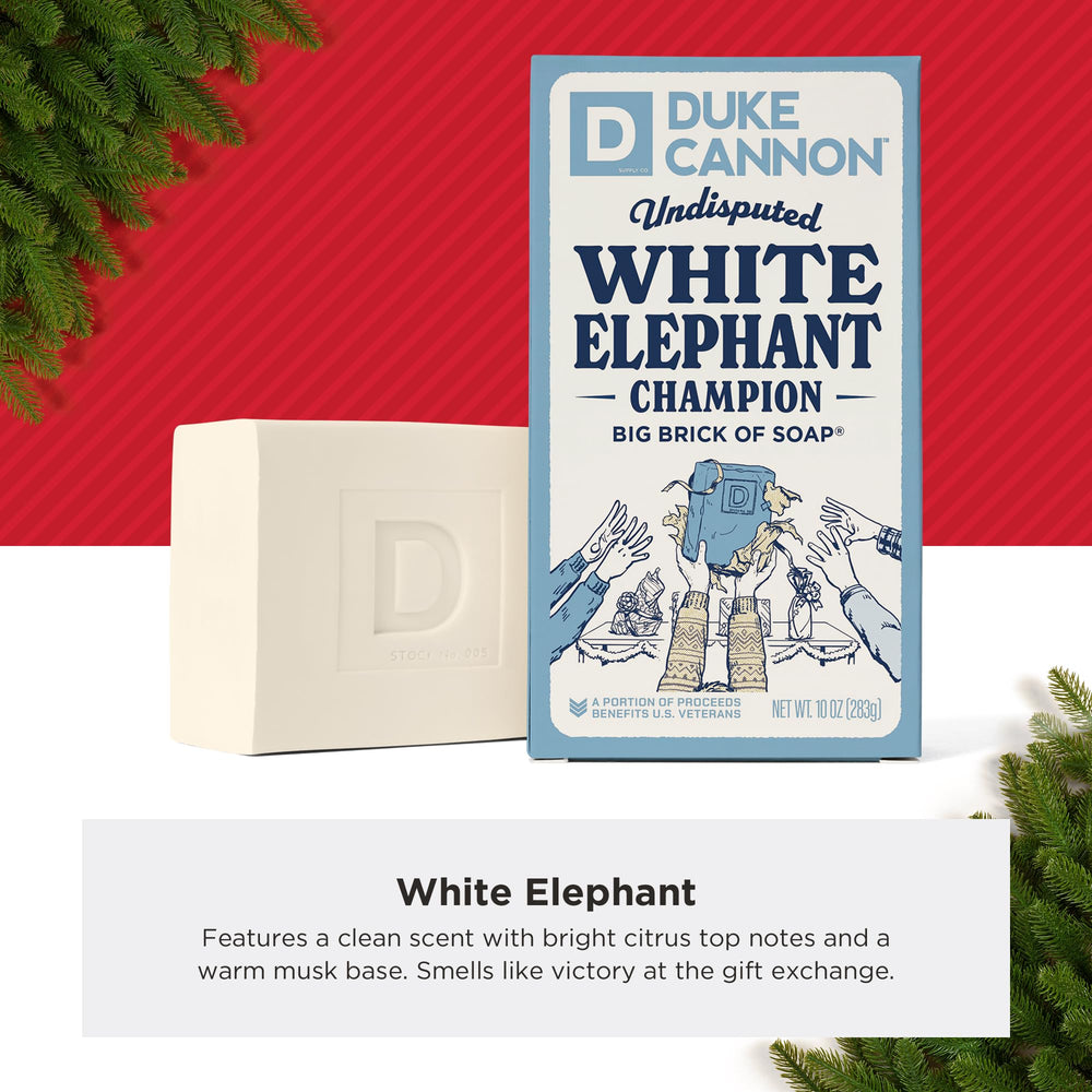 Duke Cannon soap held in hands to show 10oz size and durable large-scale value
