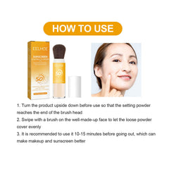 Dulele setting powder in beach scene protects and mattifies during activities benefit
