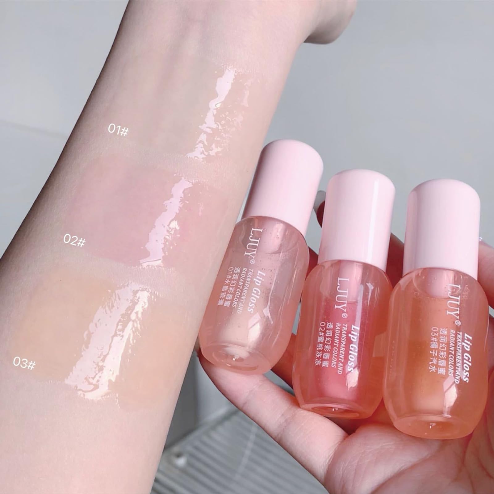 Dulele lip swatch on model demonstrating tint and plumping effect