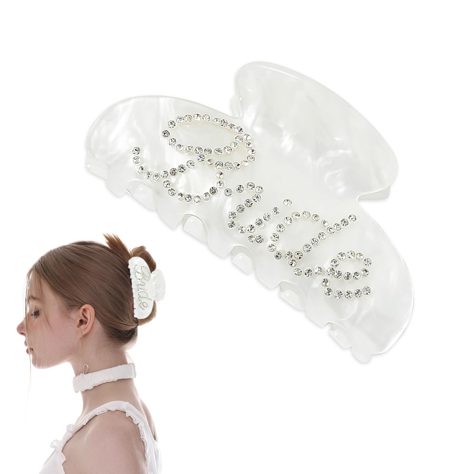 DUOJINSANXI front view showing white bridal claw holding hair securely