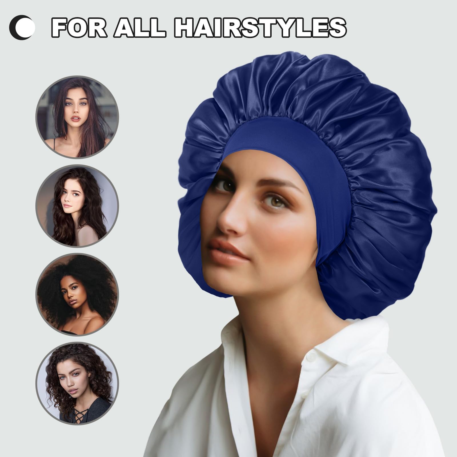 DUOMODRAGON bonnet worn by model with curly hair preserving morning style