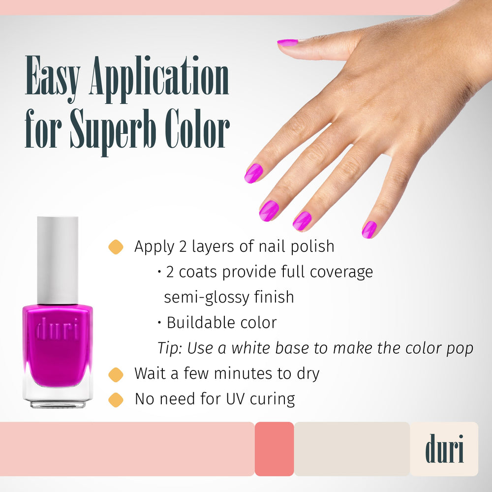 duri swatch on nail wheel showing vibrant neon purple payoff and coverage