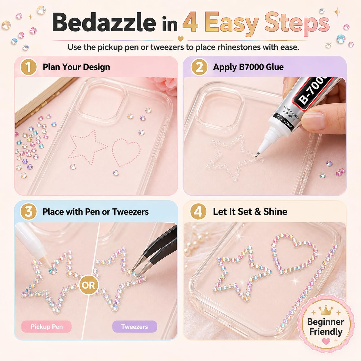Duryeo rhinestones decorating a tumbler to add long-lasting sparkle