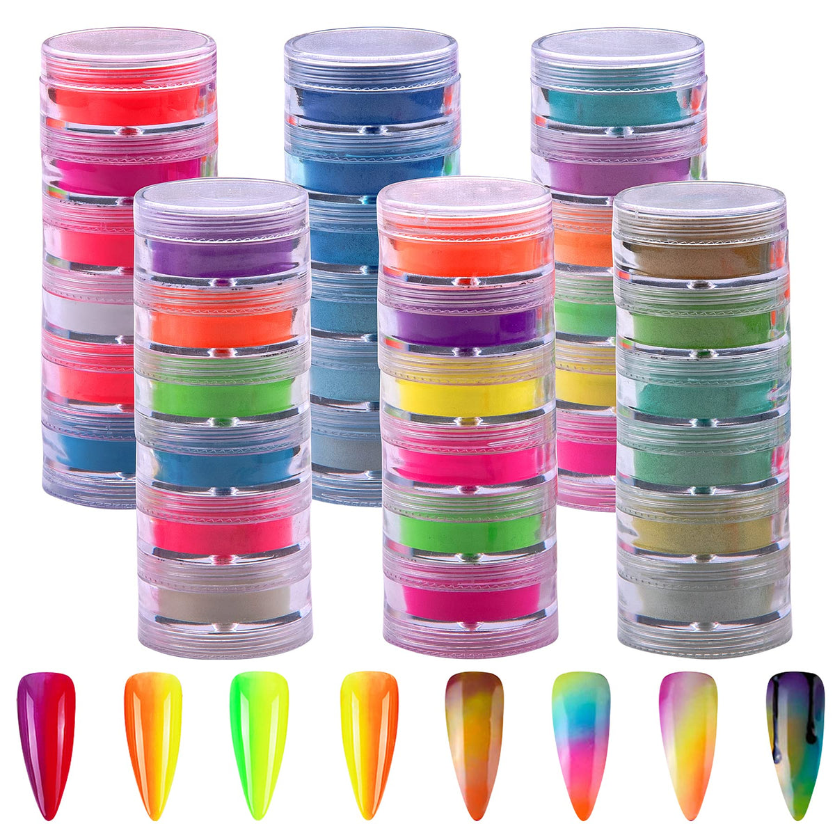 Duufin kit front view showing 36 pigment jars and bright color variety for nail art