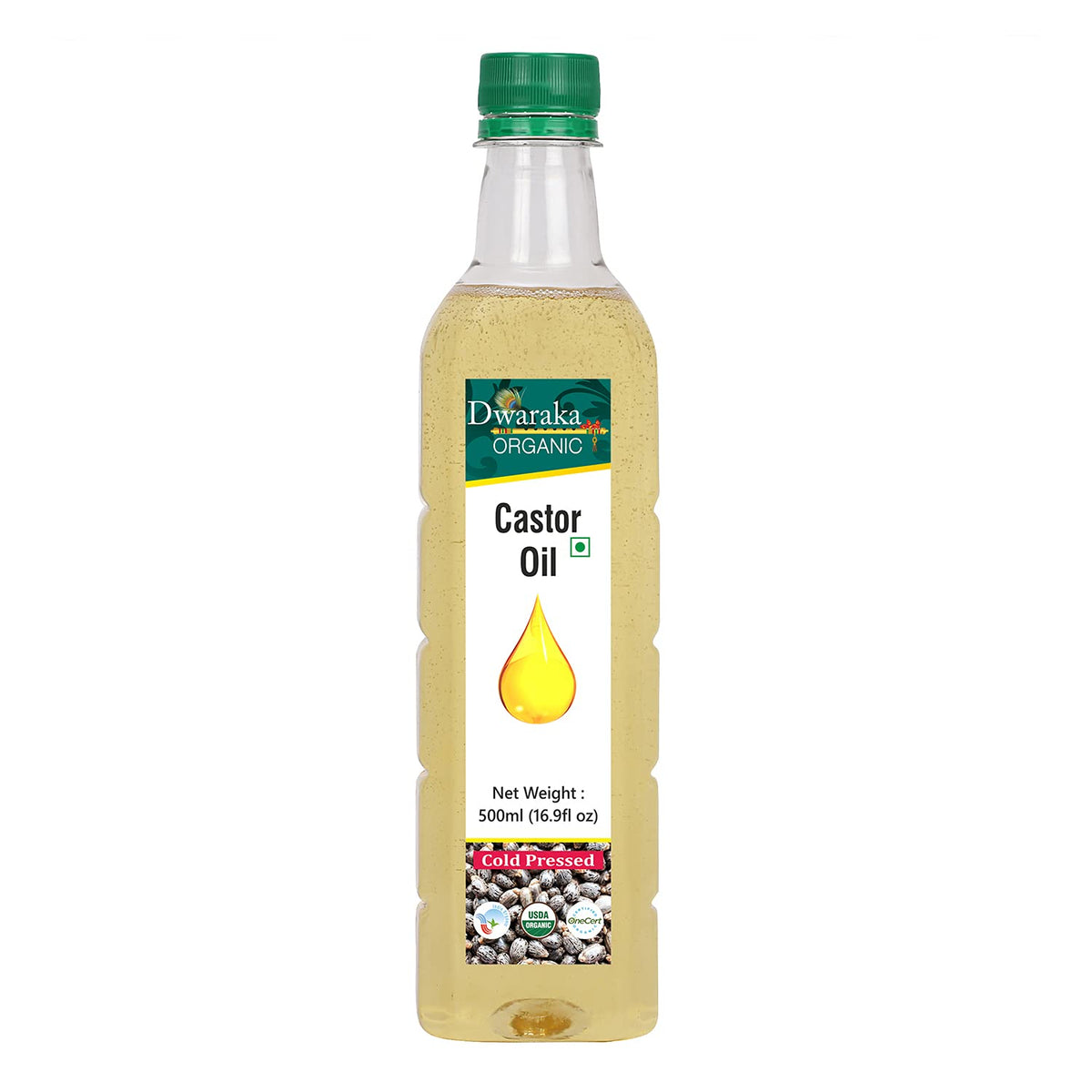 DWARAKA front bottle showing label and organic certification, clear product trust