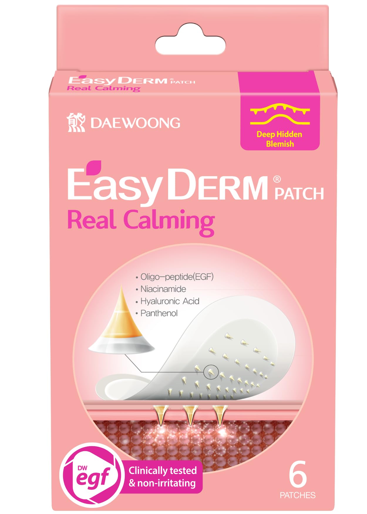 DWEasyDerm front packaging showing compact 6-count patch box and benefits