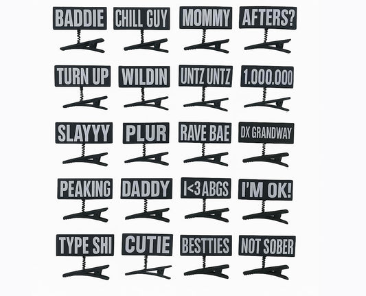 DX Grandway front packaging showing mixed black and white word clips for quick accessorizing