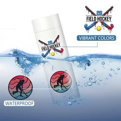 DYDSZDDYBF stickers applied to a water bottle demonstrating waterproof benefit
