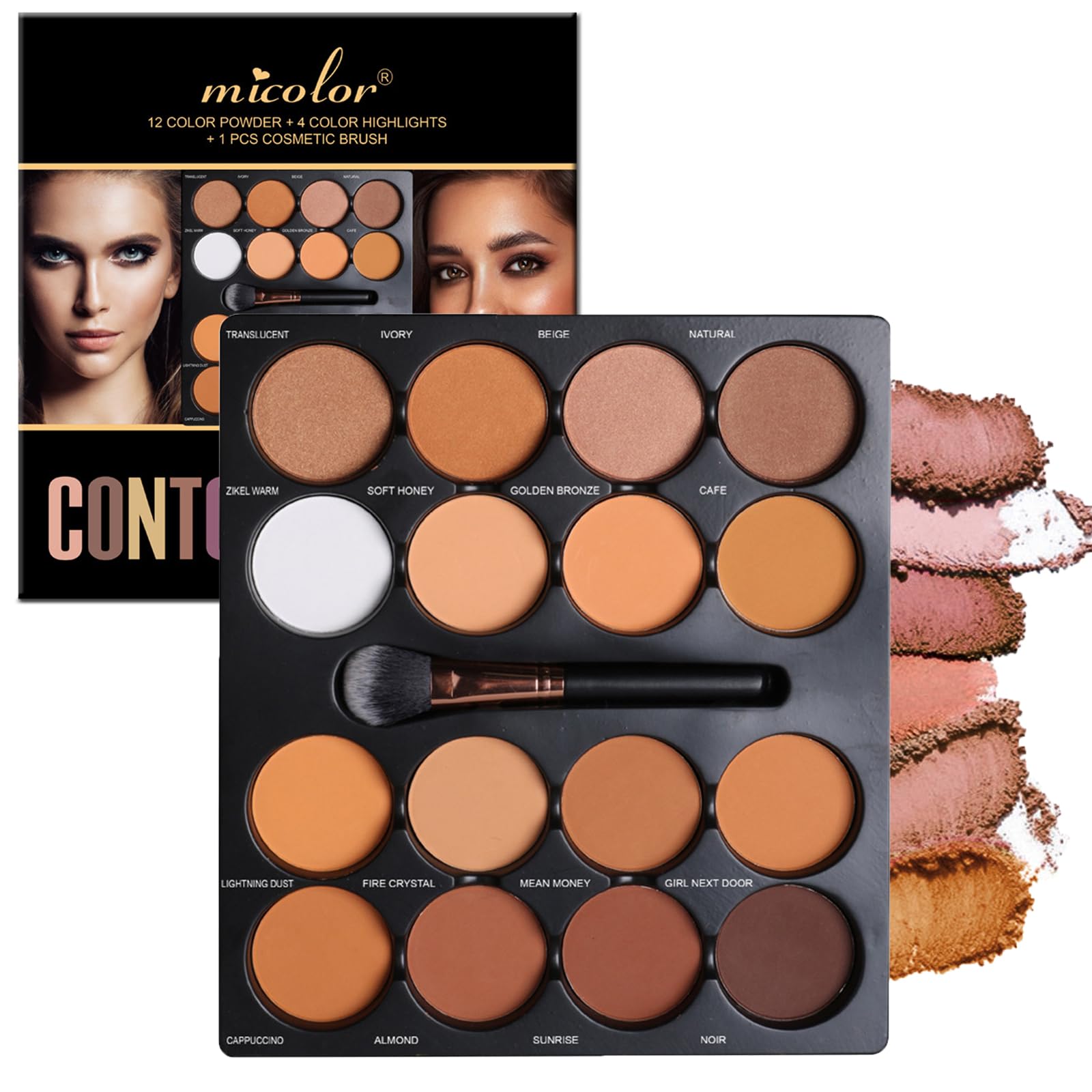 Dynaeuty palette front open showing 16 shades and versatile selection benefit