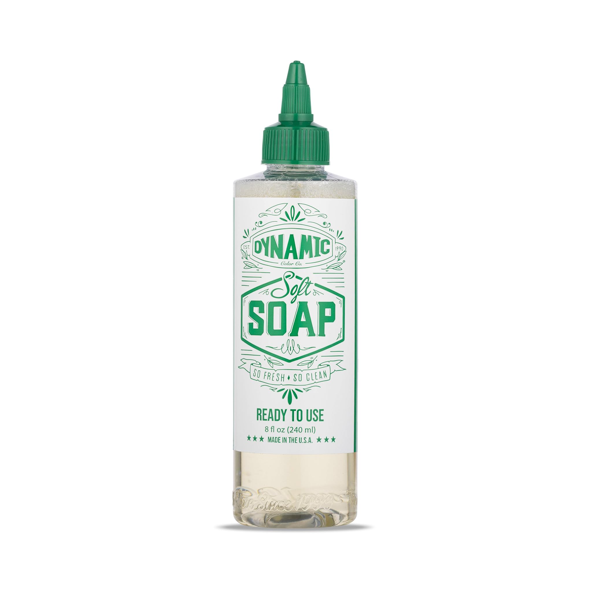 Dynamic Color Co front packaging showing clear 8oz bottle and label benefits