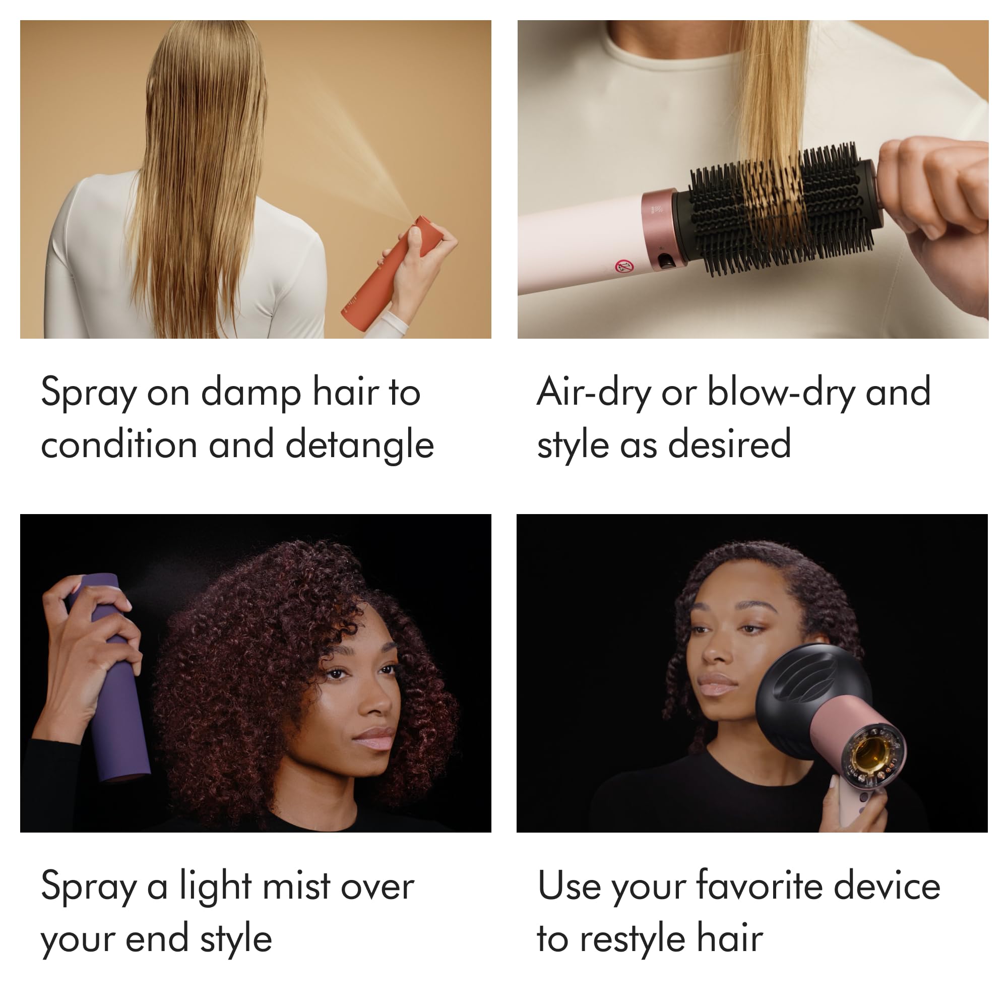 Dyson Chitosan spray refreshing second-day hair showing revived texture and hold