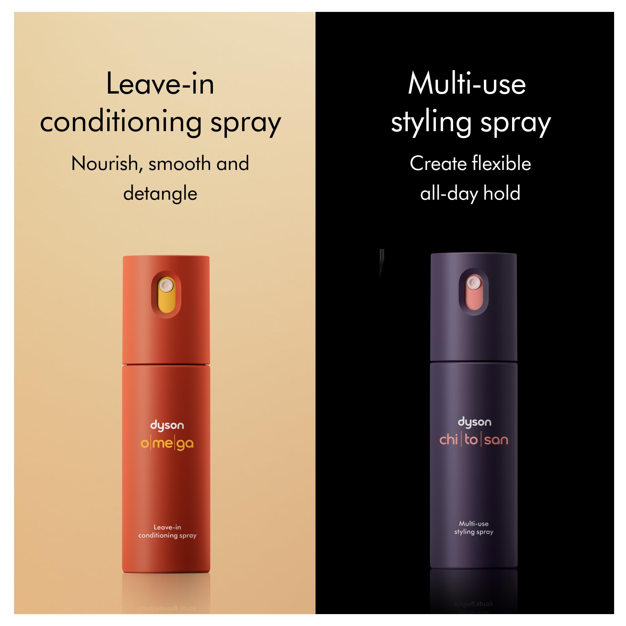 Dyson Chitosan styling spray nozzle close-up showing precise mist for flexible hold