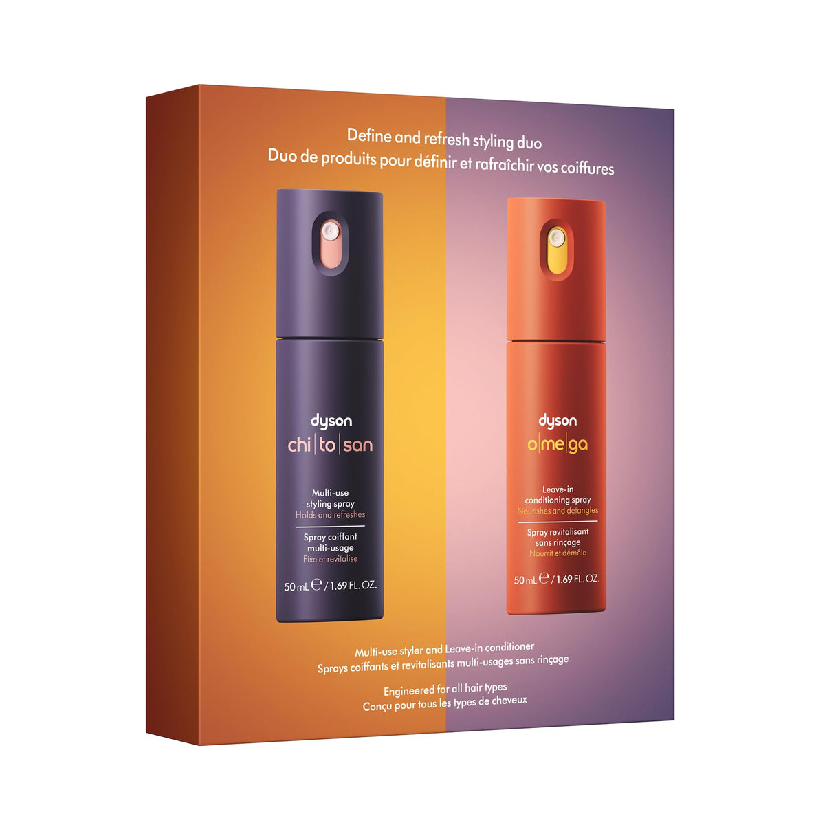 Dyson front packaging of the Define & Refresh duo showing luxury set and benefits