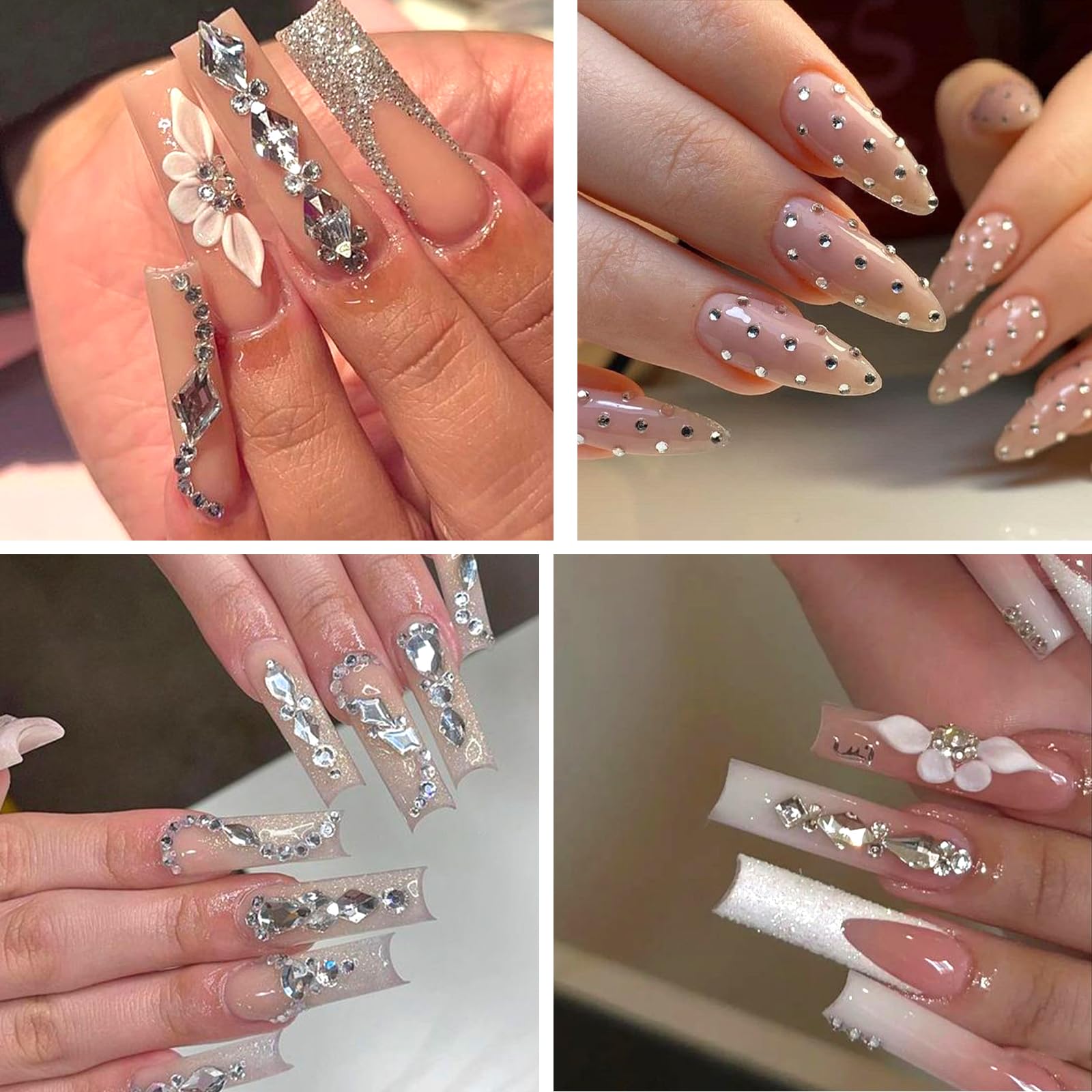 DZHILHMX rhinestones on acrylic nails for long-lasting sparkle