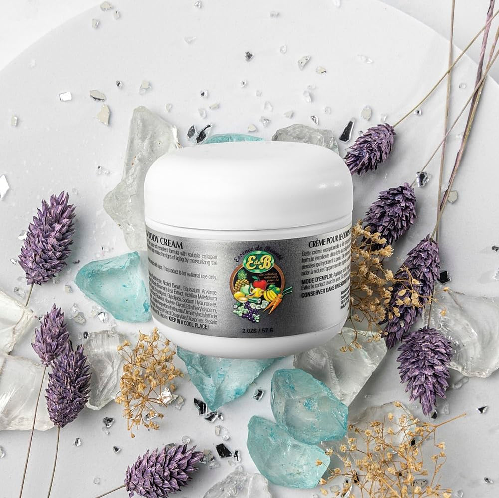 E de B cream texture close-up highlighting smooth blend and quick absorption benefits