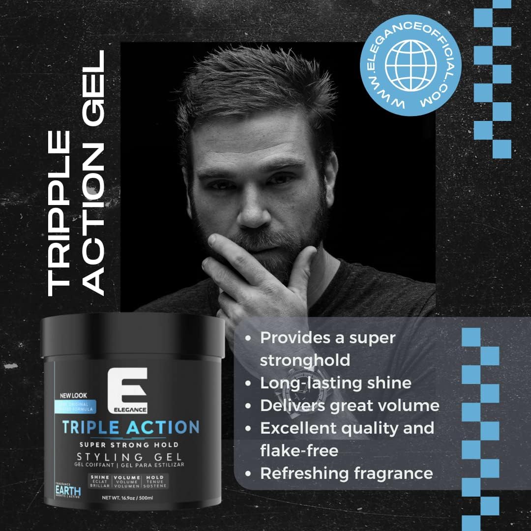 E Elegance hands applying gel to hair demonstrating easy styling control