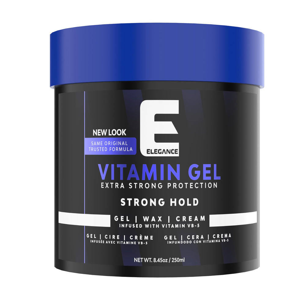 E Elegance front packaging showing strong-hold gel and size benefit
