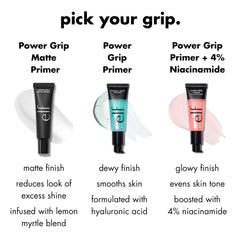 e.l.f. Power Grip label close-up highlighting 4% niacinamide ingredient benefit