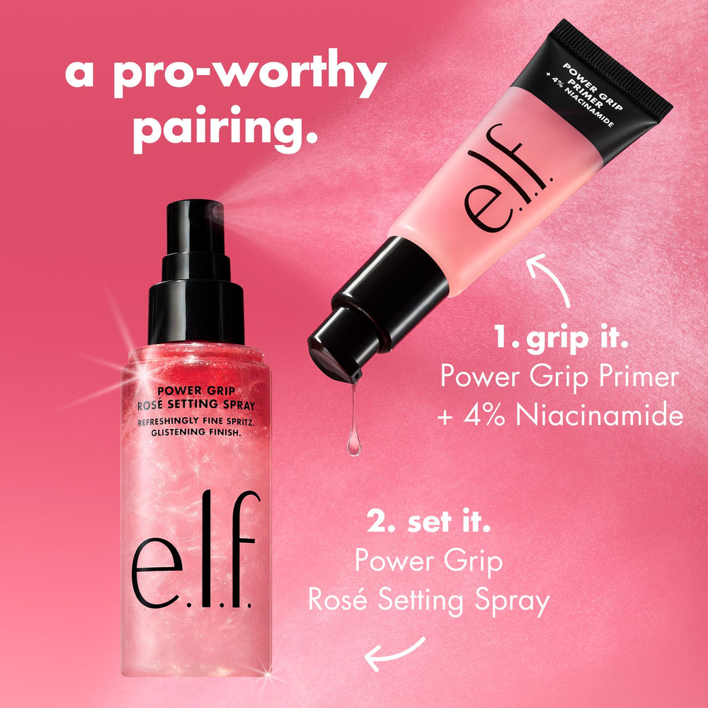 e.l.f. Power Grip Rosé being misted as a primer to improve makeup grip