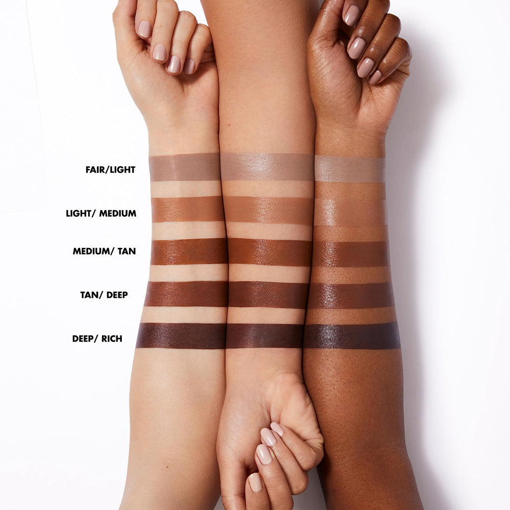 e.l.f. Halo Glow Contour texture swipe illustrating blendable, buildable liquid finish