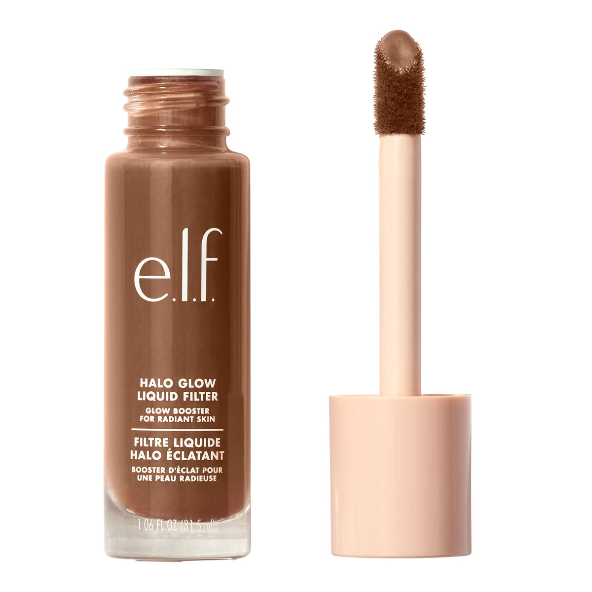 e.l.f. Halo Glow front packaging showing bottle and label, promotes luminous finish