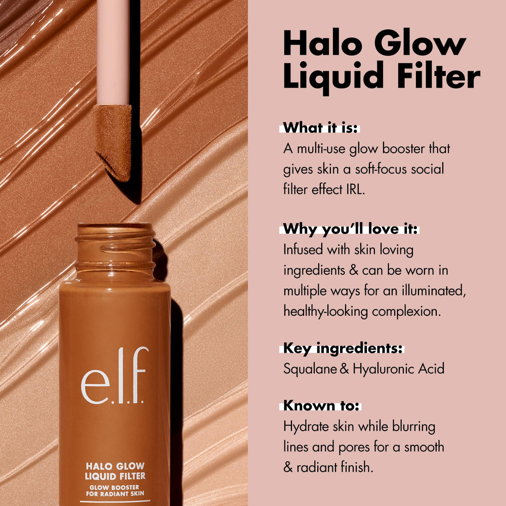 e.l.f. Halo Glow mixed with foundation on palette, demonstrates customizable dewy finish