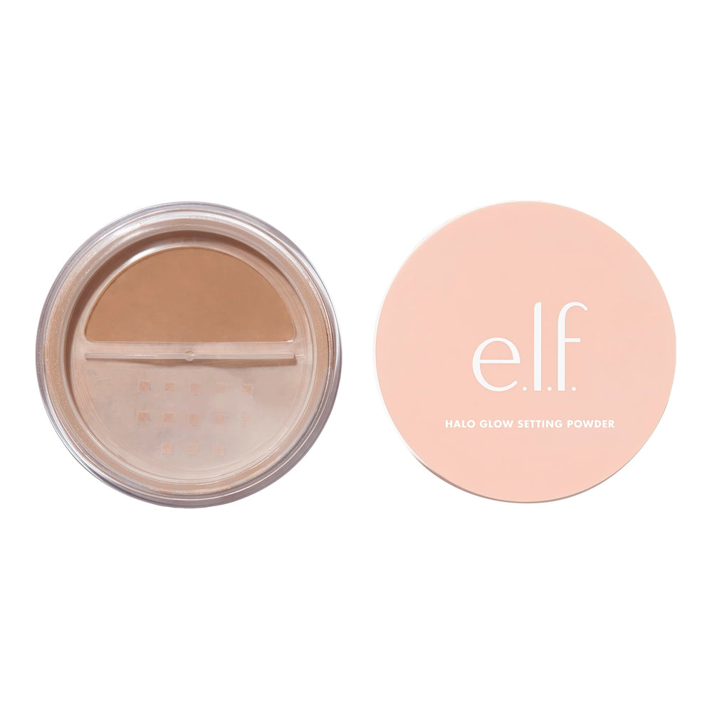 e.l.f. Halo Glow front jar displaying packaging and shade in Deep for polished finish