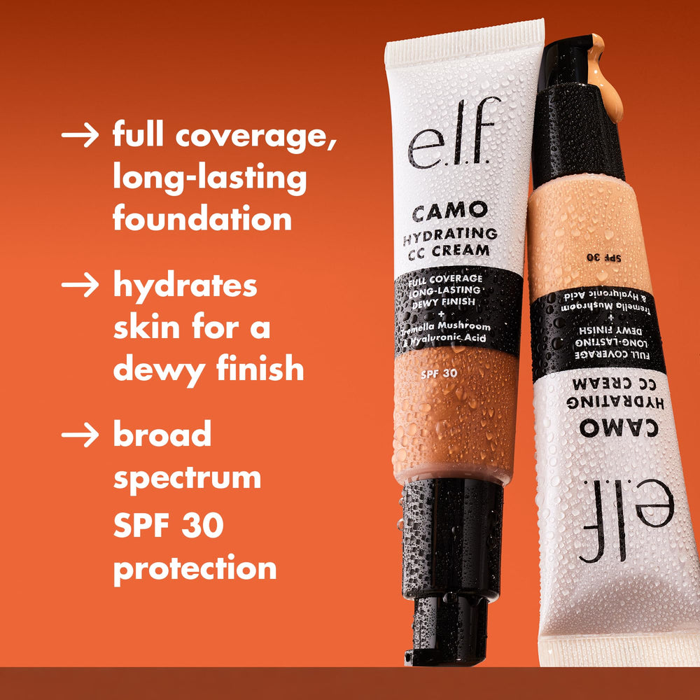 e.l.f. Hydrating Camo CC Cream applied with fingers demonstrating smooth coverage and hydrating look