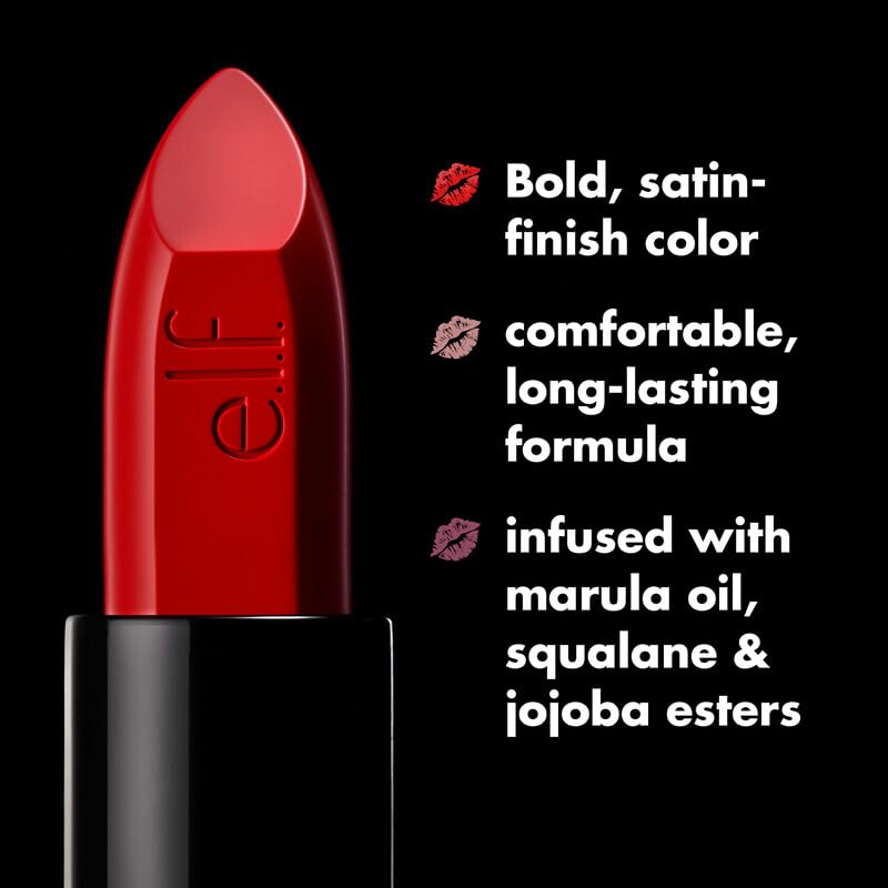 e.l.f. Dirty Talk shade on lips illustrating flattering nude-pink finish benefit
