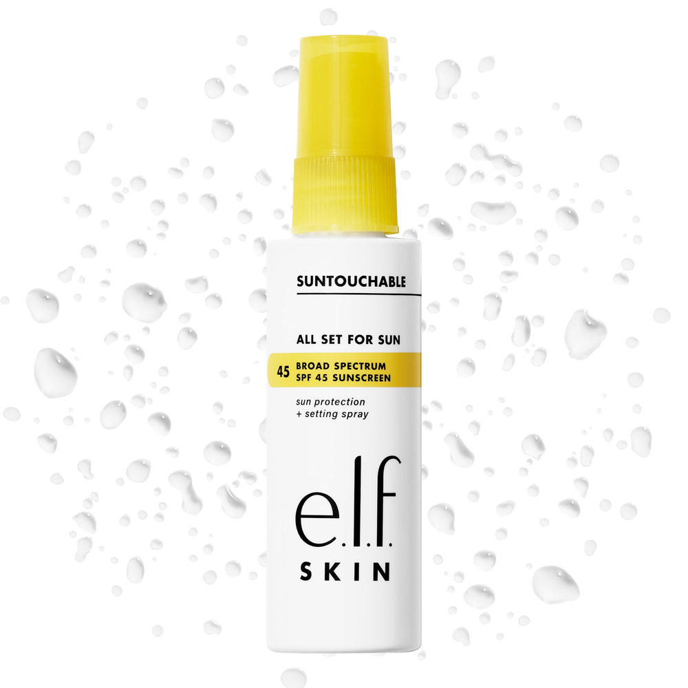 e.l.f. clear setting spray front packaging showing SPF 45 protection