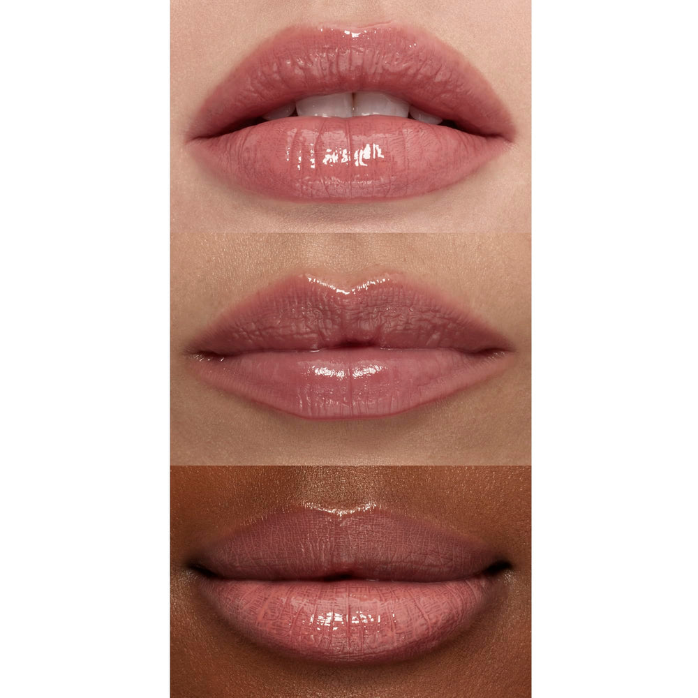 e.l.f. Sun Boss Gloss Pink-Me Girl on lips showing natural wearable color