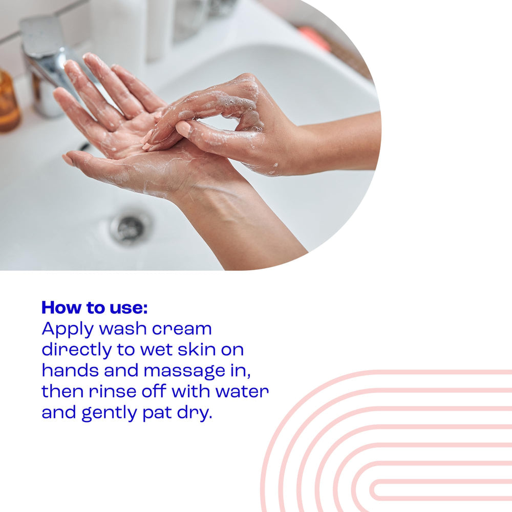 E45 bottle on shower shelf demonstrating whole-body gentle wash benefit