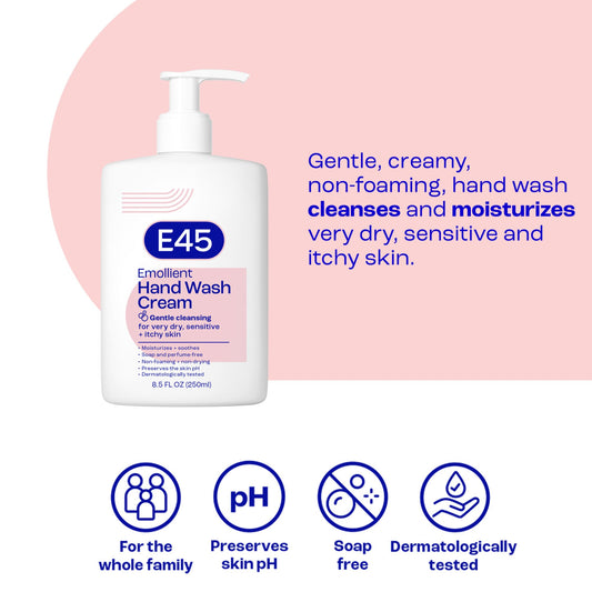 E45 pump nozzle close-up for easy dispensing and controlled use benefit