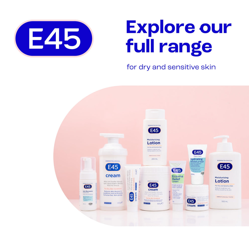 E45 packaging side view emphasizing trusted brand and formulation