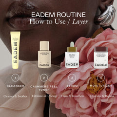 EADEM label close-up highlighting lactic azelaic tranexamic acids benefit