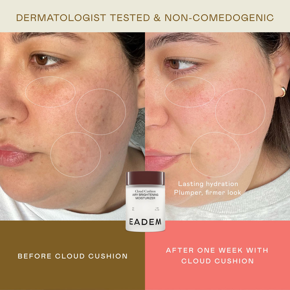 EADEM Cloud Cushion ingredients label showing ceramides and peptides benefit