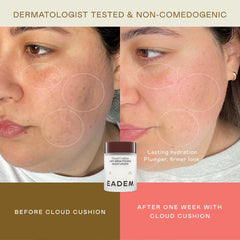 EADEM Cloud Cushion ingredients label showing ceramides and peptides benefit