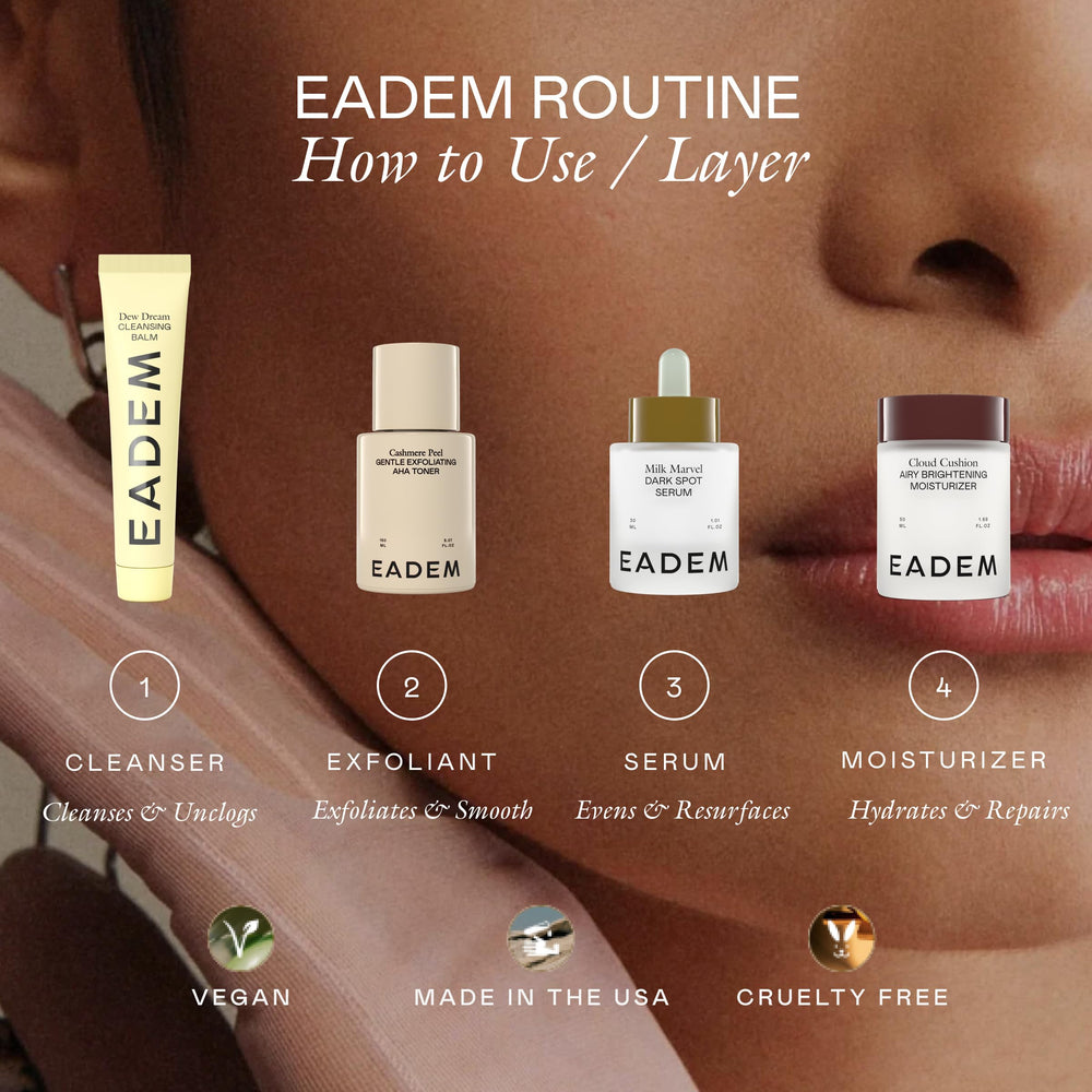 EADEM Milk Marvel in bathroom routine, portrays easy daily skincare integration