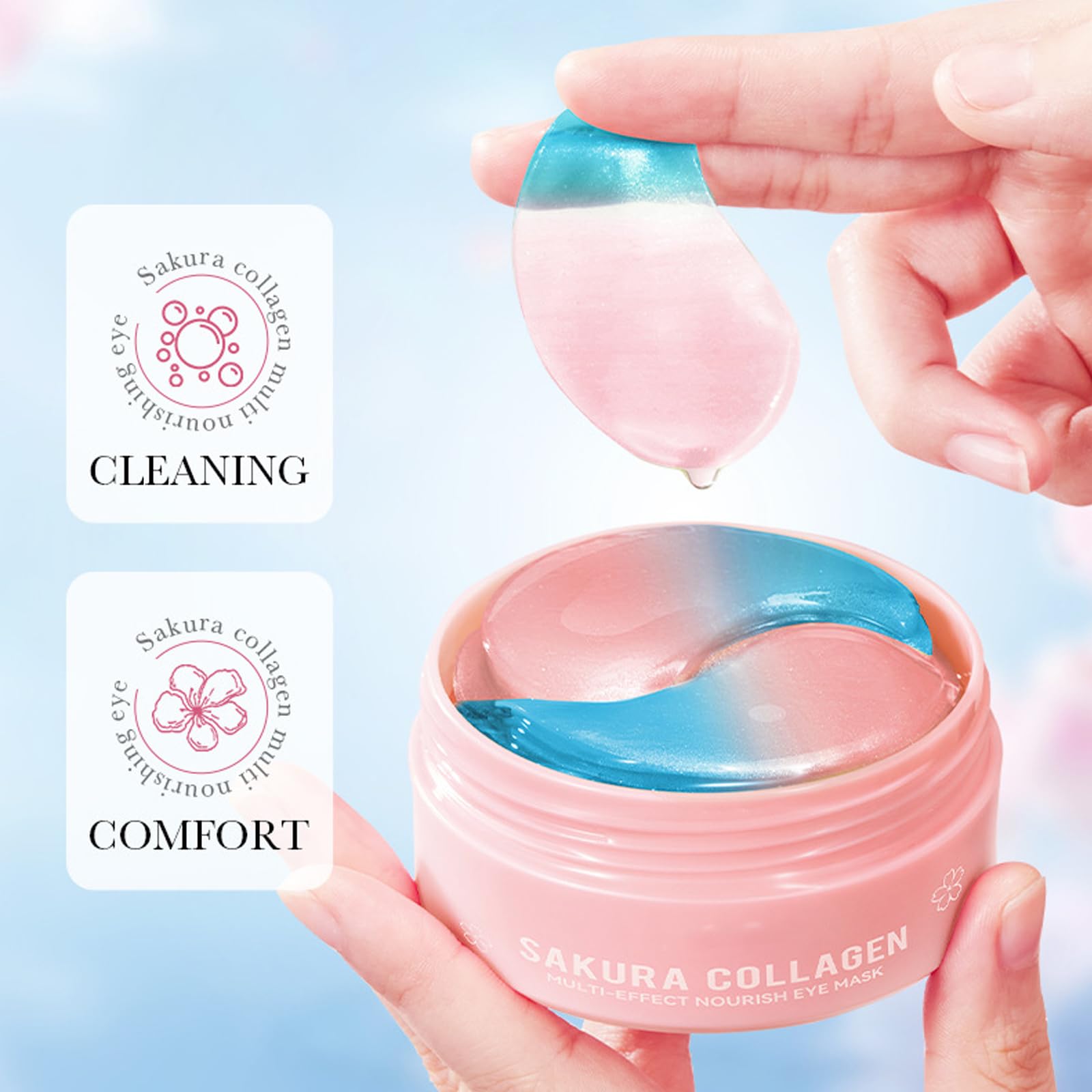 Eakroo patch applied under model eye demonstrating reduced puffiness benefit