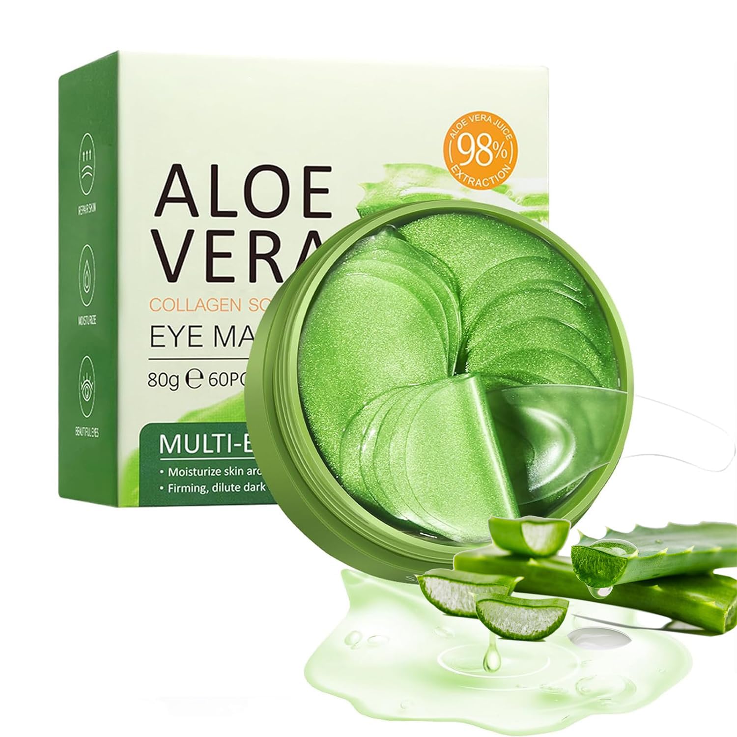 Eakroo front packaging showing 60 aloe vera collagen patches and benefits
