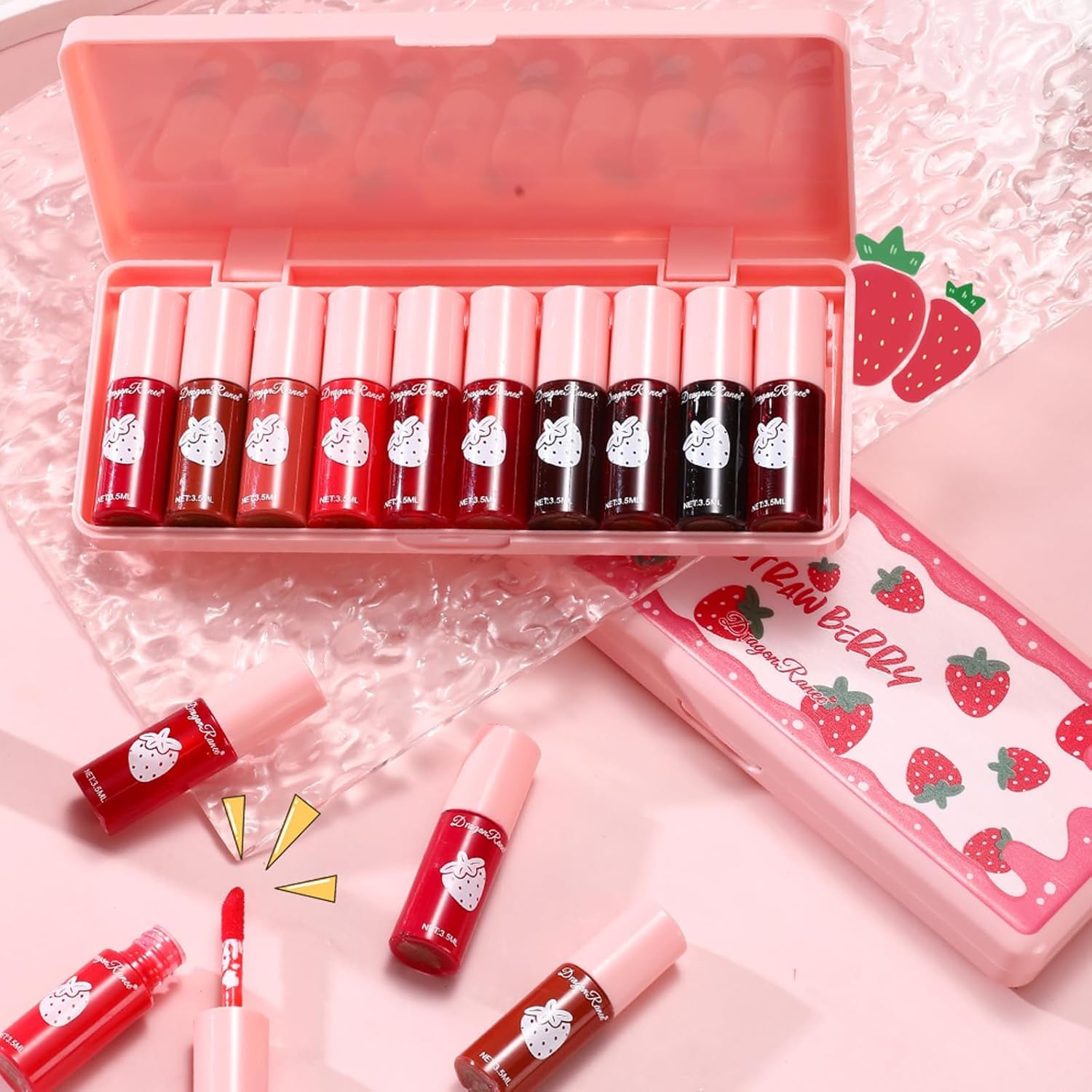 Eakroo lip tint set inside a purse ready for touch-ups and on-the-go beauty benefit