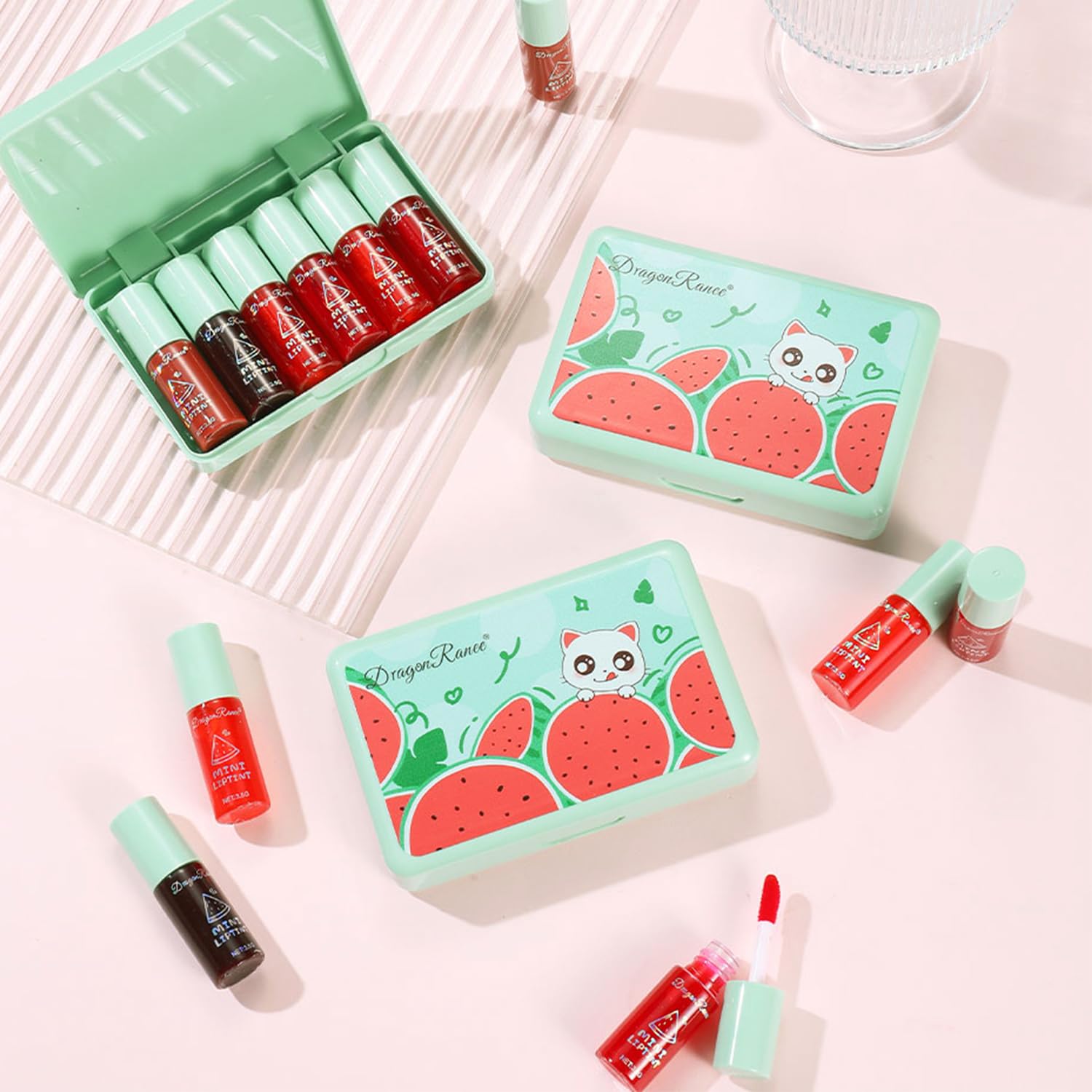 Eakroo lip swatch on model illustrating vibrant long-lasting color