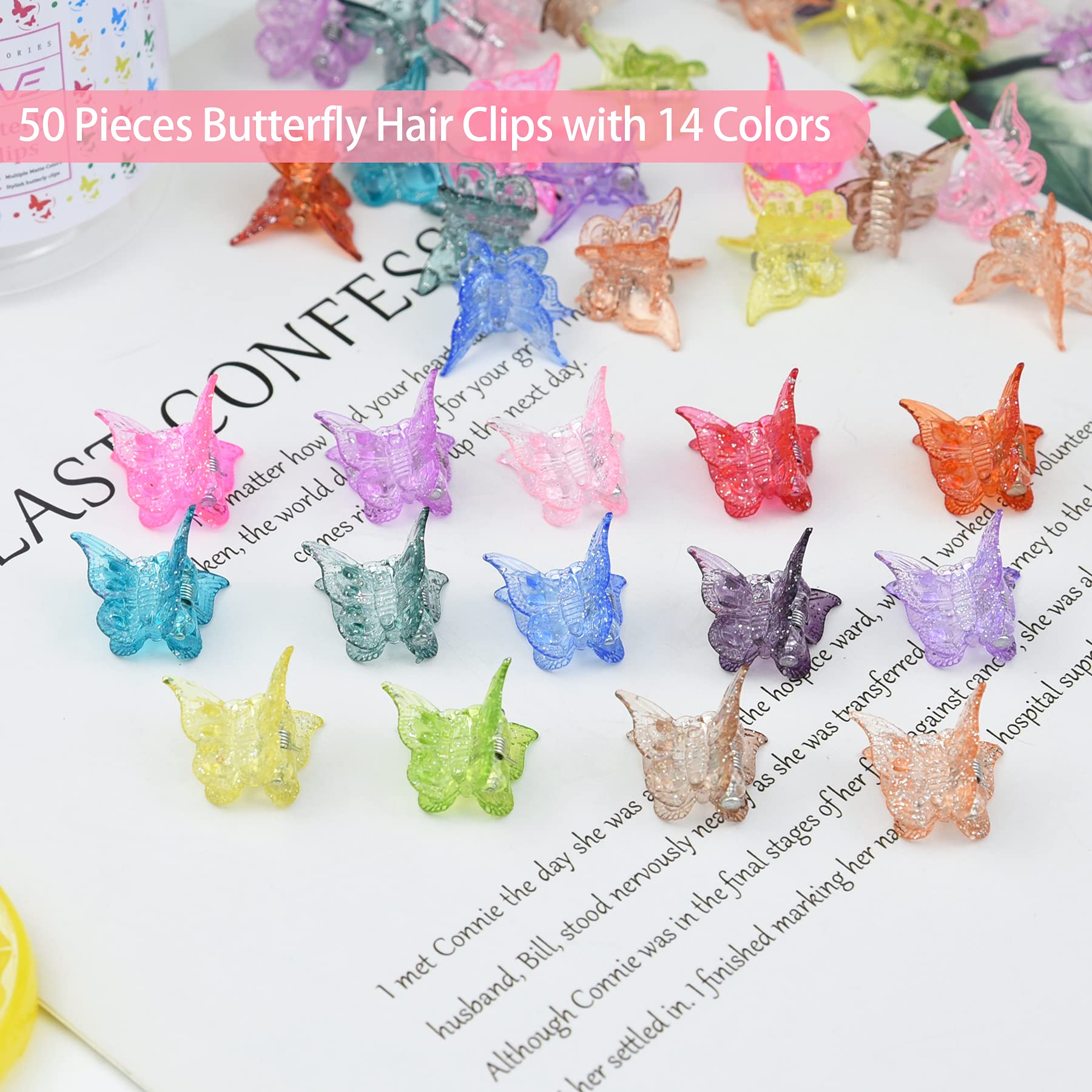 EAONE butterfly clip close-up showing glitter texture and sturdy plastic for lasting color