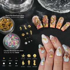 EARLMONI close-up of gold starfish seahorse and shell charms for dimensional effect