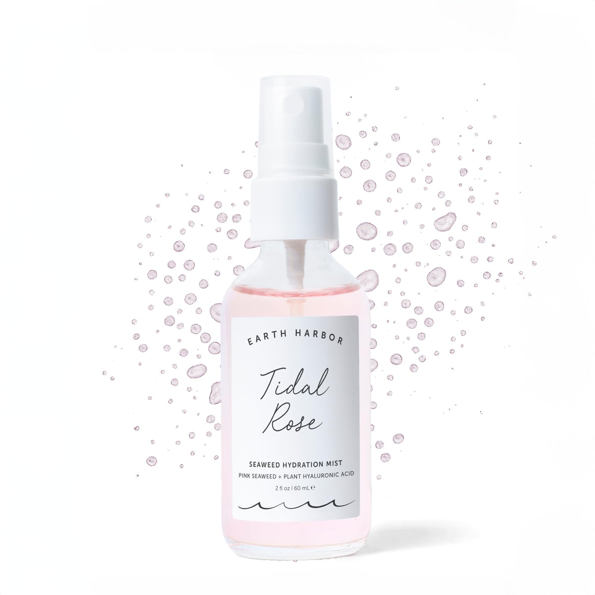 Earth Harbor front bottle showing the pink tidal rose toner and compact design benefits